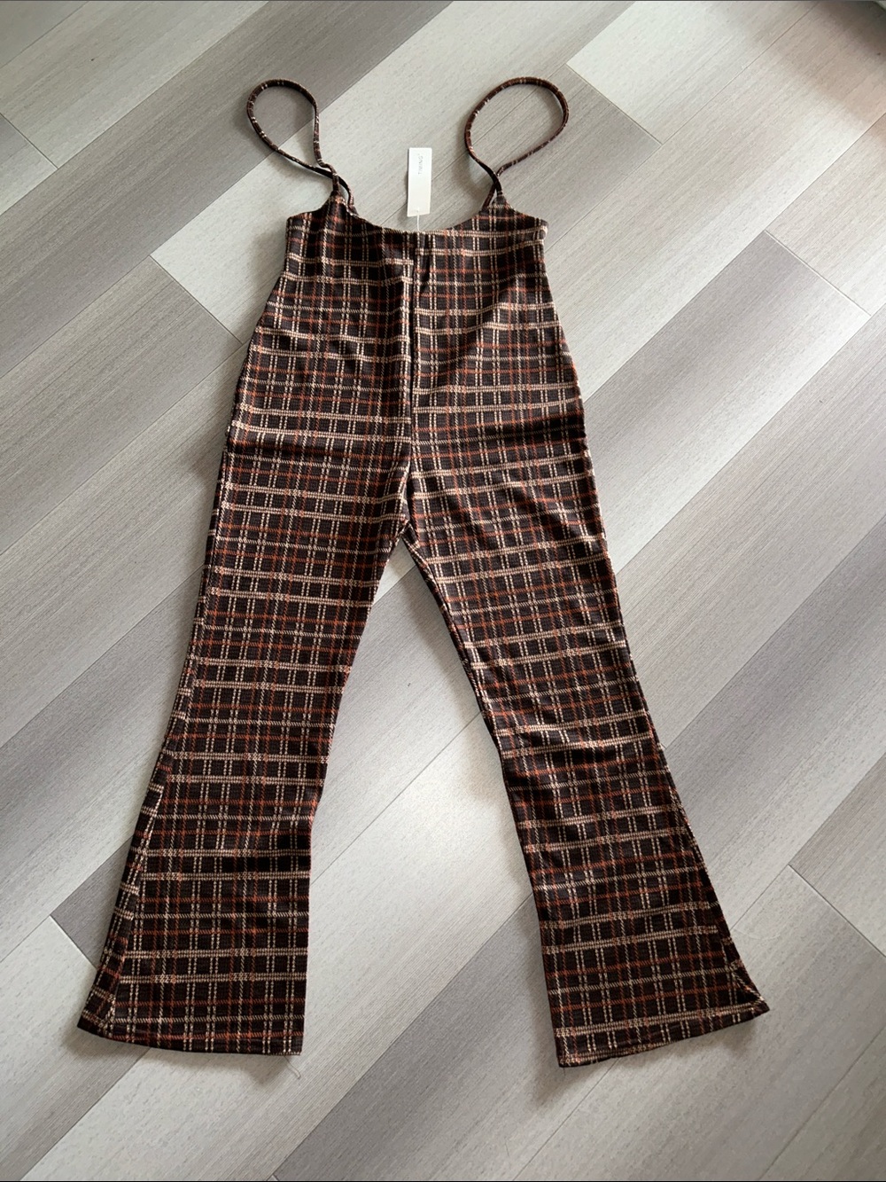 Timing Brown Plaid Strappy Jumpsuit